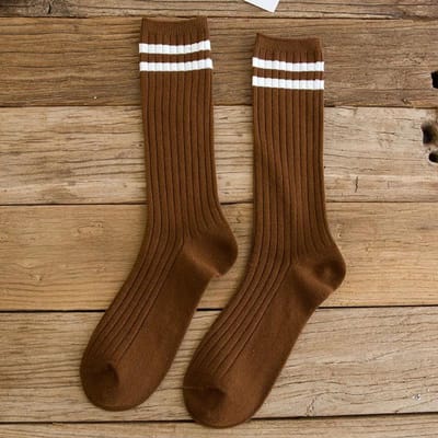 College Stijl Gestreept Dames Sokken Effen Zwart Wit Lange Sok Voor Dames Japans Kawaii Schattig Harajuku Vintage Streetwear Been Sokken EUR 35-40 brown
