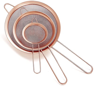 Unyqoos ® Koperen Fijnmazige Zeefset voor Bakken en Thee, Luxe Roségoud Design, 3-delige Set