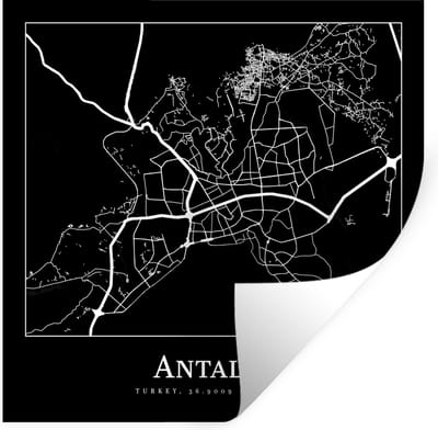 Muurstickers - Sticker Folie - Plattegrond - Kaart - Antalya - Stadskaart - 100x100 cm - Plakfolie - Muurstickers Kinderkamer - Zelfklevend Behang XXL - Zelfklevend behangpapier - Stickerfolie