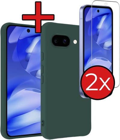 Hoesje - Met 2x Screenprotector - Geschikt voor Google Pixel 9a - Sterk & Shockproof - Telefoon Hoes - Back Cover - Siliconen Case - Telefoonhoes - Donkergroen