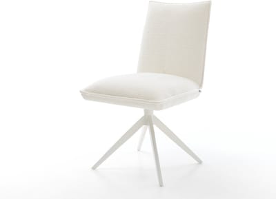 Eetkamerstoel Lelio-Flex kruisframe breed wit bouclé zacht beige 360° draaibaar rocker-functie pocketveer kern