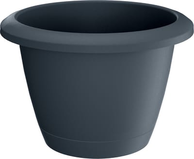 1x Stuks kunststof Respana bloempotten/plantenpotten antraciet 14 cm inclusief onderzetter - Kleine bloempotjes/plantenpotjes