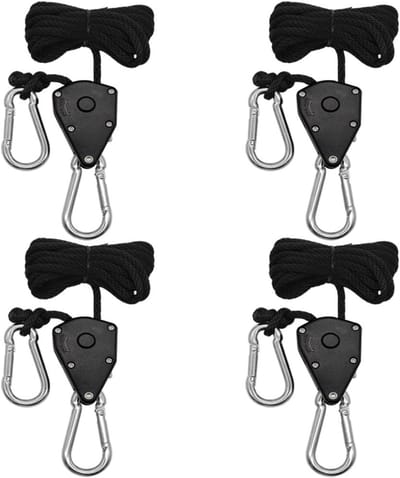 4 stuks touwratel met haken, 1/8 inch, kabelratel, kleerhangers voor hangende tent, groeien van planten, 150 lb capaciteit per paar (zwart)