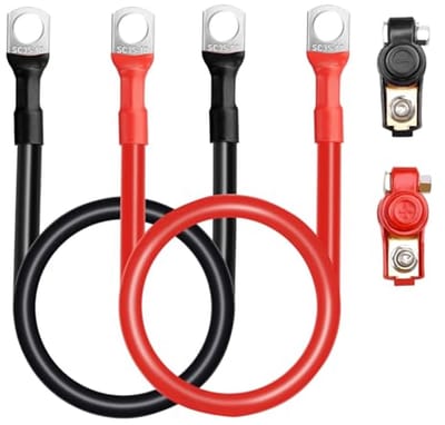 Batterijkabelset 2 stuks 60 cm 16 mm² - 12 V 5 AWG, Accukabel met Oogjes, Koper, Rood en Zwart