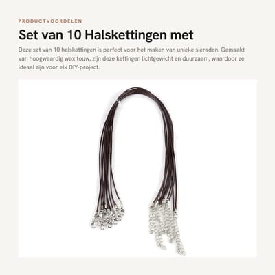 Solidchoice- Halsketting 45 cm - 10 Stuks - Waxtouw - Kreeft Klauw Gesp - Verstelbaar - Lichtgewicht en Duurzaam - Sieraad