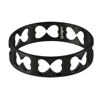 Quiges Stapelring Dames - Vulring Harten - RVS Zwart - Maat 19 - Hoogte 6mm