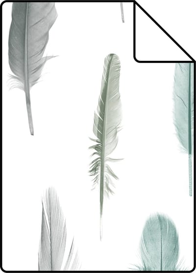Proefstaal ESTAhome behang veren vergrijsd mintgroen en licht crème beige - 26.5 x 21 cm - 138894-S
