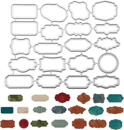 Set van 20 Stencils voor Rechthoekige Labels - Ideaal voor Creatieve Papieren Projecten en Zelfgemaakte Cadeaus, Metalen Snij- en Embossingvormen