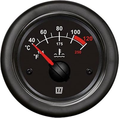 VETUS Temperatuurmeter - 12/24V - zwart/chroom - inbouwmaat 52 mm