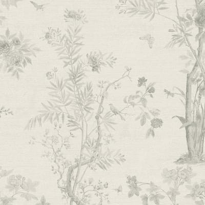 Bloemen behang Profhome 790437-GU vliesbehang hardvinyl warmdruk in reliëf licht gestructureerd met bloemmotief mat wit grijs 5,33 m2