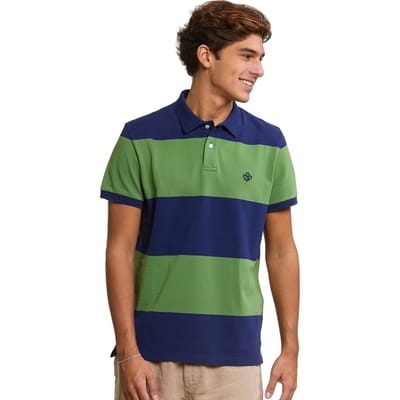 River Woods Custom Fit Striped Stretch Polo Royal Blue/belize Green Size: S | Polo Shirts Outlet | Heren | Groen