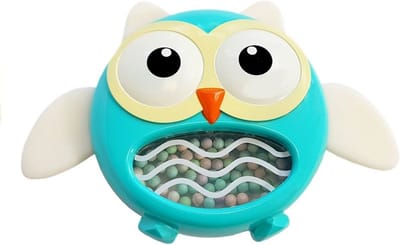 2 in 1 uil rammelaar en bijtring - Baby rammelaar - Educatief babyspeelgoed - Blauw