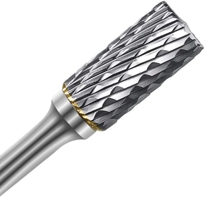 Houtfrezen - Profielfrezen - 1-delige Dubbele Snijtand Tungsten Carbide Roterende Frezel, 6mm Schacht, 12mm Cilindrische Kop, voor Houtbewerking en Metaalpolijsting