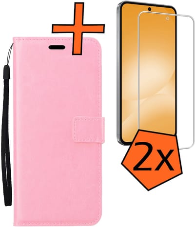 Hoes - Met 2x Screenprotector - Geschikt voor Samsung Galaxy A56 - Luxe Pasjeshouder - Bookcase Portemonee - Flip Case - Kunstleer Book Case - Flipcase Hoes - Book Cover - Walletcase - PortemonneeHoes - Lichtroze