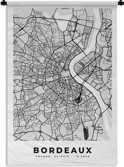 Wandkleed - Wanddoek - Plattegrond - Bordeaux - Stadskaart - Kaart - Frankrijk - 120x180 cm - Wandtapijt