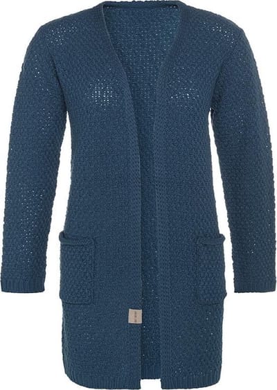 Knit Factory Luna Gebreid Vest Petrol - Gebreide dames cardigan - Middellang vest reikend tot boven de knie - Donkerblauw damesvest gemaakt uit 30% wol en 70% acryl - 36/38 - Met steekzakken