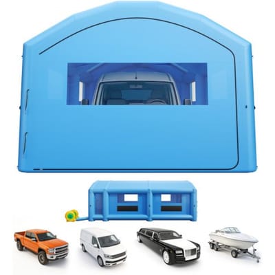 VEVOR Opblaasbare Spuitcabine, 10x6x4 m Spuitcabine Tent Blauw, met 950W & 1100W Blowers, Filter, Omkleedruimte voor Grote Pick-up Trucks & Kleine Speedboten, Draagbaar