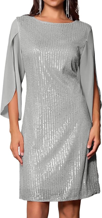 Elegante Chiffon Jurk voor Dames met Korte Mouwen en Ronde Hals