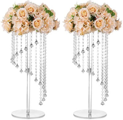 Dailygoods - Nuptio Bloemenvazen Bruiloft Centerpieces 2 Stukken 60cm Hoge Acryl Vaas Staat voor Kristal Centerpiece Tabel Decoraties - Geometrische Bloemen Staat voor Partij Bruiloften Verjaardag Huisdecor