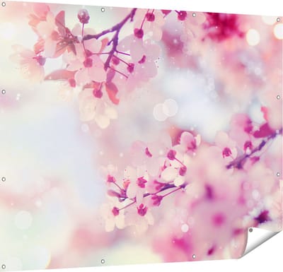 Gards Tuinposter Roze Bloesemboom met Zonneschijn - 150x120 cm - Tuindoek - Tuindecoratie - Wanddecoratie buiten - Tuinschilderij