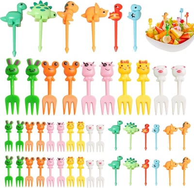 48-delige Fruitvorken voor Kinderen en Volwassenen met Dinosaurus en Kikker Ontwerpen - Voedselveilige Accessoires voor Feestjes en Picknicks