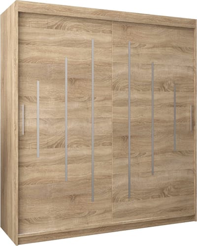 InspireMe - Kledingkast met 2 schuifdeuren, Modern-stijl, Een kledingkast met planken (BxHxD): 180x200x62 - MALTESE 180 Sonoma Eik