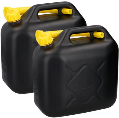 Benson Jerrycan - 2x - benzinetank - 10 liter - zwart - kunststof - lange schenktuit - brandstof