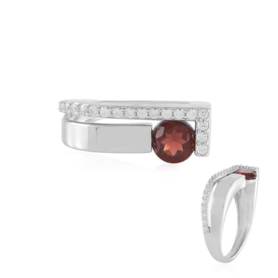 Cavill - 925 Sterling Zilver Ring Geplatineerd - Mozambique Granaat 0,855 ct & Zirkonia 0,421 ct - Modern Exclusief Design - Ronde Edelsteen Ring