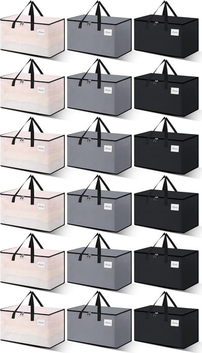 NATURELUX Heavy Duty verhuiszakken - extra grote verpakkingszakken en opbergbakken, opvouwbare en opvouwbare optie voor verhuizen en opslag, meerkleurig, 125 l - 18 stuks