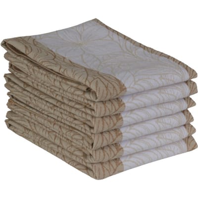 DoubleDry Luxe Theedoeken Set - 6 Stuks - 50x70 cm - 100% Katoen - Hoge Absorptie & Duurzaam - Leaves, Lichtbeige