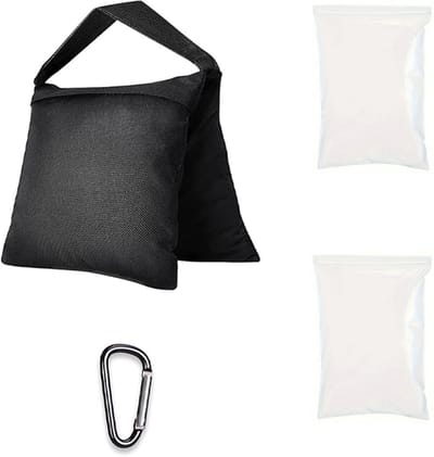 1-pack - Zandzak - Tegengewichtzak - Balanszandzak - Draagzandzak - Inclusief haak en plastic zak - Geen vulling - Geschikt voor statieven, tafels, stoelen, parasols, enz. - 25*52 cm - Zwart