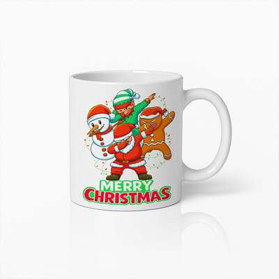 Merry Christmas Dabbing Figuren Mok – Wit 330 ml – Grappige Kerstman, Elf, Sneeuwman & Peperkoek Kerst Mok