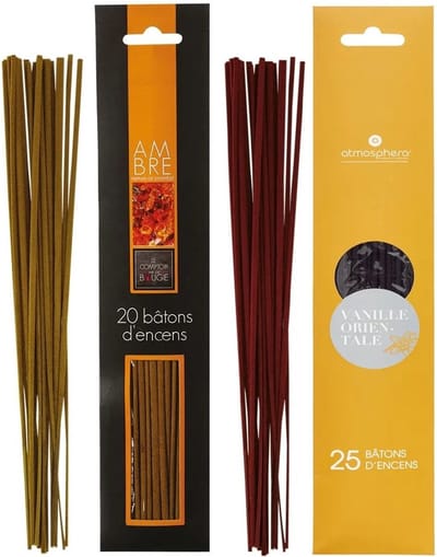 Atmosphera Wierook stokjes - set van 2 geuren - Amber en Oosters Vanille - 25 cm - Ontspanning