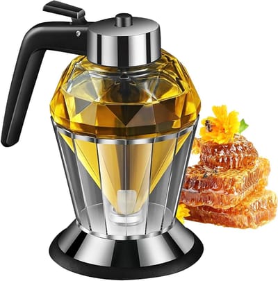 Glazen Honingdispenser met Stand, 200 ml, Ideaal voor Honing, Siropen en Olijfolie, Perfect voor Keuken en Tafels
