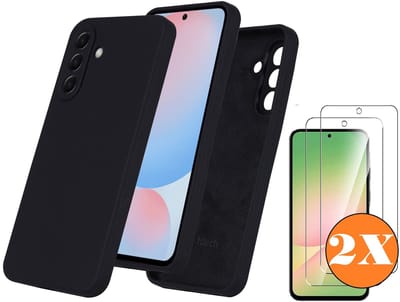 Hoesje geschikt voor Samsung Galaxy A56 Hoesje siliconen Zwart siliconen hoesje TPU - met Samsung A56 Screenprotector - 2 stuks