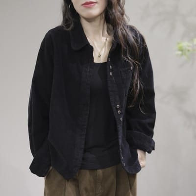 Plus-size Dames Casual Mode Turn Down Kraag Lange Mouw Losse Corduroy Cardigans Blazer Jas Los L-3XL L zwart