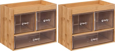 5Five sieraden/make-up organizer - 2x stuks - 3 lades - 24 x 20 cm - rechthoek - bamboe/kunststof