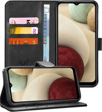 Hoesje geschikt voor Samsung Galaxy A12 - Book Case Kunstleer Pasjeshouder Zwart