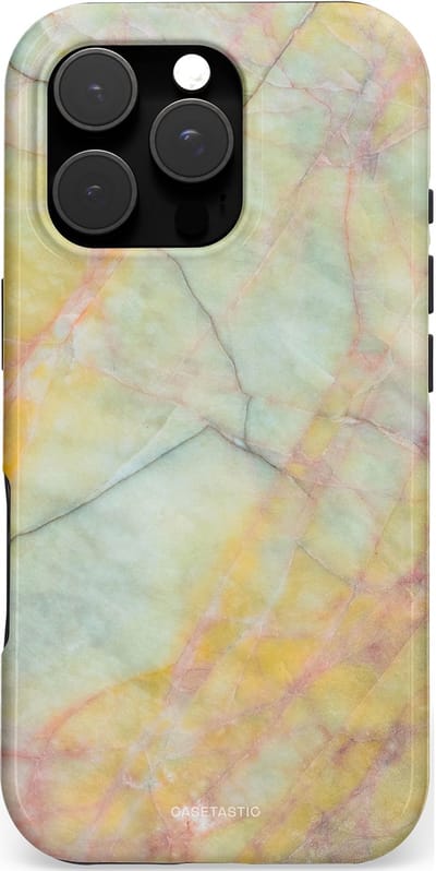 Casetastic hoesje geschikt voor Apple iPhone 16 Pro - MagSafe - Dubbellaagse bescherming - Zomer Marmer - Fashion Case - Mintgroen Geel