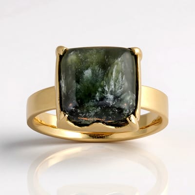 Cavill - Vergulde Zilveren Ring - 925 Sterling Zilver - 8,5 Karaat Russische Serafiniet - Antiek Kussen Cabochon - Modieuze Statement Ring Maat 18
