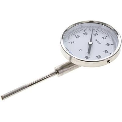 0 tot +80°C RVS Bimetalen Thermometer 100mm Behuizing 100mm Dompelbuis Onderaansluiting - TBLUSH-80-100-100