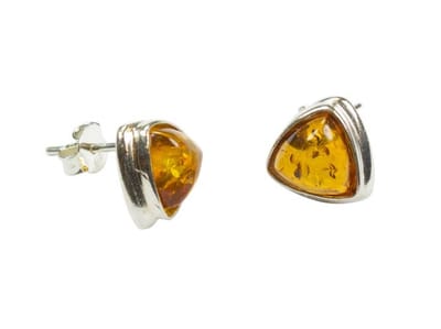 Zilveren knop oorbellen Barnsteen / Amber 925 zilver