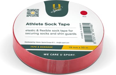 U-Sport Athlete Sock Tape - Sokkentape - Elastisch & Waterbestendig - Fixatie Scheenbeschermers - FIFA/KNVB goedgekeurd - 1 Stuks - Rood