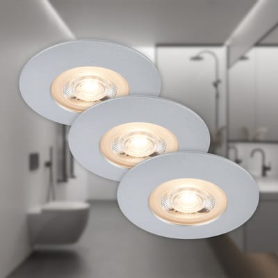Briloner Leuchten - LED-inbouwlampen, set van 3, dimbaar, elk 5W, elk 460 lumen, 3.000 Kelvin, IP44, mat chroom
