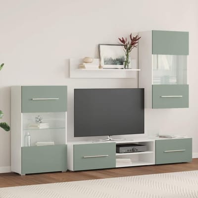 vidaXL - 5-delige - Tv-meubels - met - LED-verlichting - bewerkt - hout - olijfgroen