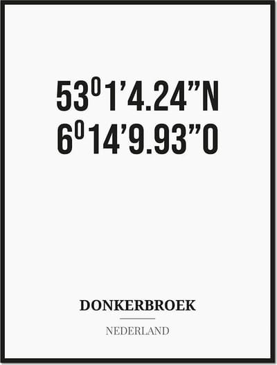 Poster/kaart DONKERBROEK met coördinaten
