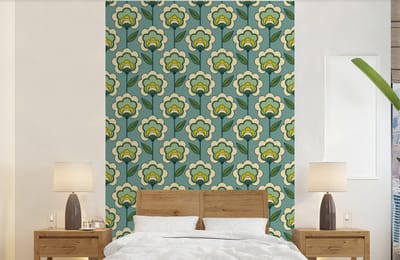 Behang - Fotobehang Retro - Design - Jaren 70 - Bloem - Breedte 140 cm x hoogte 220 cm