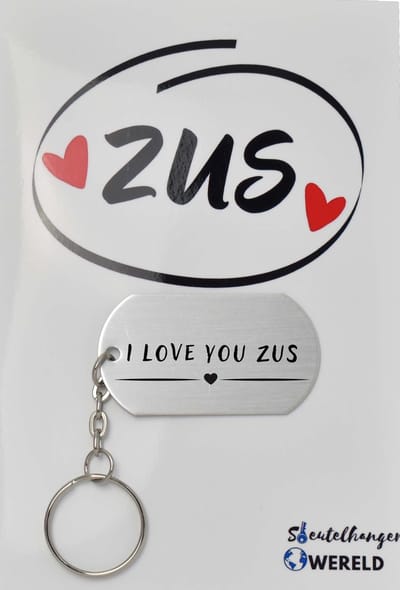 I love you zus Sleutelhanger inclusief kaart - zus cadeau - cadeaupakket - verjaardag - Leuk kado voor je zus om te geven - 2.9 x 5.4CM