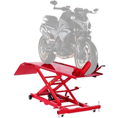 VEVOR Motorfietslift, Hydraulische motorfietslift (max. 787 mm hefhoogte), verrijdbaar liftplatform, fietsreparatiestandaard (draagvermogen 453,59 kg) met veiligheidsslot voor terreinwagens en crossmotoren
