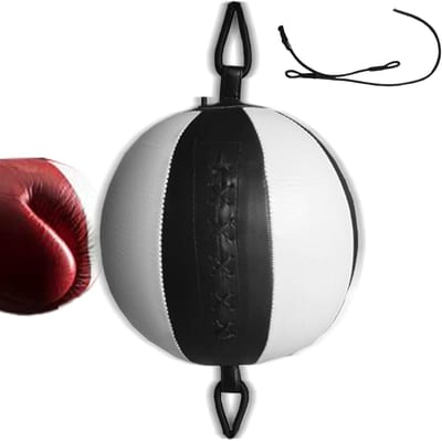 Boksbal Kinderen - Reactiebal Trainer - Coördinatie Verbeteren - Dubbele Elastische Touwen - 35cm Lengte - Zwart Wit